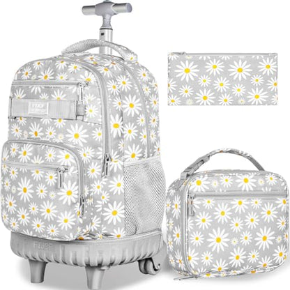 gxtvo Womens Rolling Backpack for Girls, Wheeled Bookbag with Lunch Box for Adults, Water Resistant Roller School Bag for College Teens Kids Travel - Grey - color: Chrysanthemum Grey