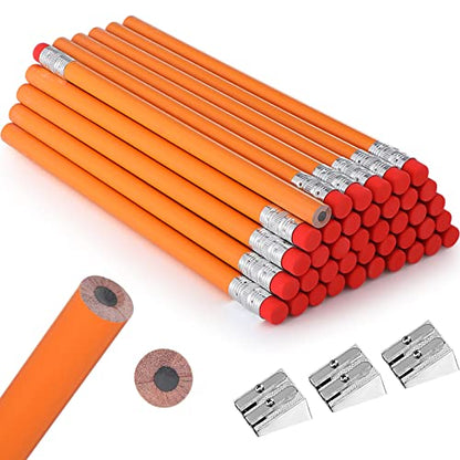 Fainne 48 Pcs Fat Pencils Jumbo Big Thick Large Pencils and 3 Pieces Sharpeners for Kids Beginners Preschoolers Kindergarten School Office Supplies(Orange+Silver,Round) - color: Orange+Silver, style: Round