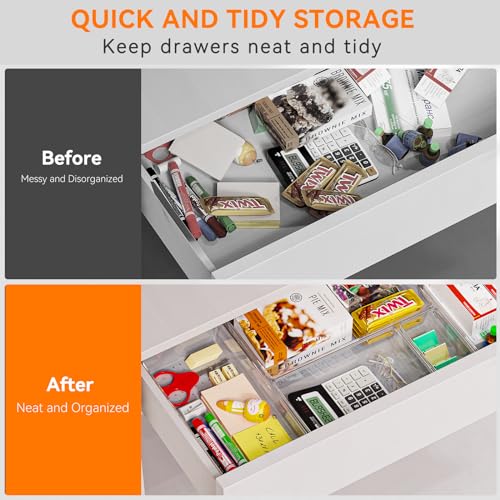 6 Pack Large Clear Plastic Drawer Organizer Trays, Acrylic Kitchen Drawer Organization and Storage Dividers, Non-Slip Storage Bins for Makeup, Kitchen Utensils, Bathroom, Jewelries and Office Desk - size: 6 Pack