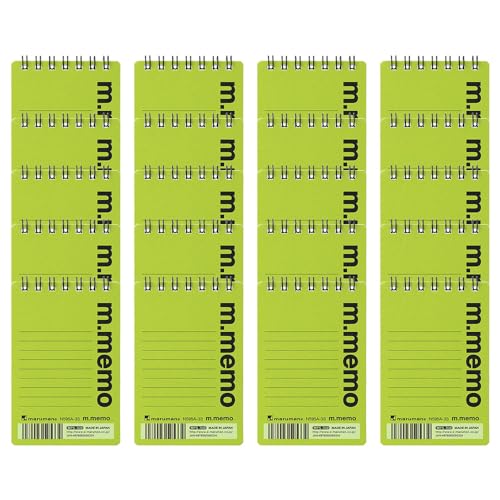Maruman M.Memo Mini Notepad (N595A-33), Narrow Ruled, Twin Ring Spiral Binding, A7 Size Perforated 50 Sheet Note Pads, 2.7 x 4.3 Inches, White Notebook Paper, Light Green Cover, 20-Pack