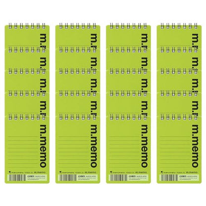 Maruman M.Memo Mini Notepad (N595A-33), Narrow Ruled, Twin Ring Spiral Binding, A7 Size Perforated 50 Sheet Note Pads, 2.7 x 4.3 Inches, White Notebook Paper, Light Green Cover, 20-Pack