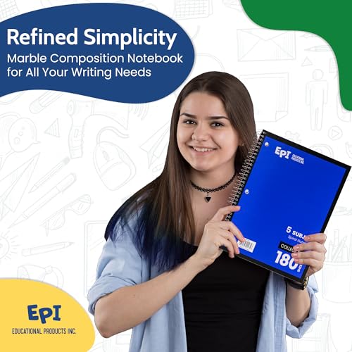 EPI Spiral Notebook | 5 Subject - College Ruled - 180 Sheets, Durable Spiral Binding | 10.5 x 8 in | Classroom Supplies | School, Office, Note Taking, Journaling - 3 Pack - size: Pack of 3, style: 5 Subject - College Ruled