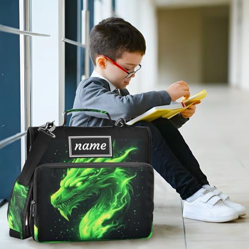 Kcldeci Personalized Zipper Binder 3 Ring，Green Fire Head of Dragon Custom Zipper Binder Organizer 1.5inch for School and Office Expanding File Folder - color: E3