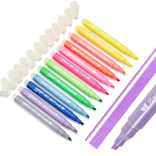 Gold Glitter Highlighters, 12 Colors, No Bleed Chisel Tip Marker | Quick Dry for Bible, Journals, Planners, Scrapbooks & DIY Crafts - color: Gold, size: glitter