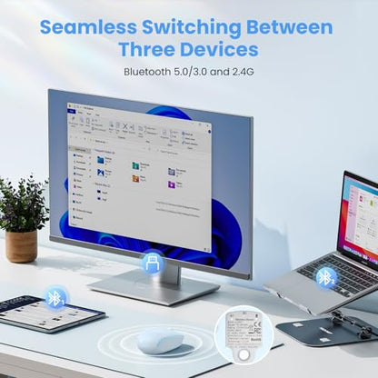 TECKNET Wireless Mouse,Bluetooth Mouse (BT5.3/5.0 & 2.4G) with USB Receiver Silent Optical Computer Mice，Wide Compatibility - color: Blue