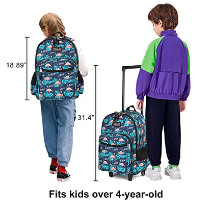 Tilami Rolling Backpack 18 inch Double Handle with Lunch Bag Wheeled Kids Backpack, Flamingo Black - color: Flamingo Black