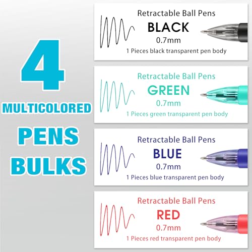 4 Peices Basic MultiColor Pen in One 4-Color Retractable Ballpoint Pens 0.7mm Smooth Shuttle Pens For Adults Students Nurses Teacher Party Favors Goody Bag Stuffers Carnival Prizes (4)