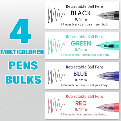 4 Peices Basic MultiColor Pen in One 4-Color Retractable Ballpoint Pens 0.7mm Smooth Shuttle Pens For Adults Students Nurses Teacher Party Favors Goody Bag Stuffers Carnival Prizes (4)