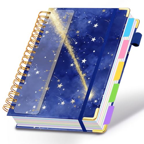 Spiral Journal Notebooks for Work, 300 Pages 5 Subject Notebook College Ruled with Dividers & Tabs, A4 Notebook Journal for Women Students Note-Taking and Organizer (Starlit Meteor) - color: Starlit Meteor, size: 8.5''x 11''