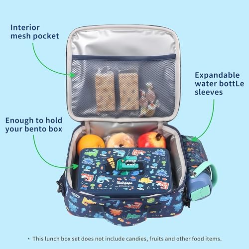 rockpapa Kids Lunch Box Set with 14oz Insulated Water Bottle & Lunch Bag, Leakproof 5.5 Cups Bento Box for School & Children, BPA-Free, Microwave Safe for Boys Girls (Blue Dinosaur) - color: Blue Dinosaur