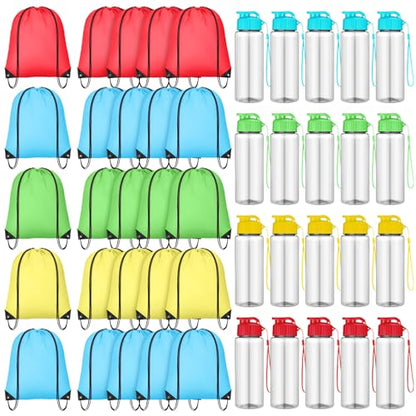 40 Pcs 17 oz Plastic Water Bottles Bulk and Drawstring Backpack Set for Back to School Gifts Reusable Flip Top Leakproof Water Bottles with Handle Adults Sports Gym Travel Outdoor(Classic) - color: Classic