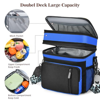 LOKASS Lunch Box for Women/Men-16L-Insulated Lunch Bag, Expandable Double-layer Leakproof Cooler Bag with Upgrade Adjustable Shoulder Strap Ideal for Work/Travel/Picnics（Sapphire Blue） - color: Sapphire Blue