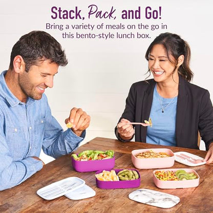 Bentgo Classic - Adult Bento Box, Stackable 3-Compartment Lunch Box with Removable Utensil Set and Sealing Strap, BPA-Free, Food Container Ideal for Meal Prep, Work, and On the Go (Purple) - color: Purple