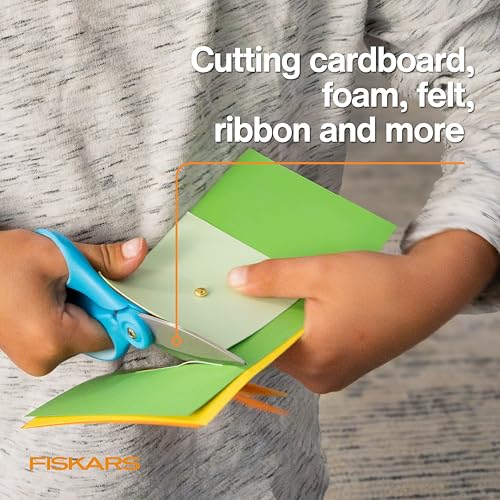 Fiskars 6" Kids Super Scissors with PowerCut Technology to Boost Cutting Power, Perfect for Multiple Paper Layers, Foam & Cardboard, Integrated Wire Cutter for Pipe Cleaners, Craft & School Supplies - style: Super Scissors