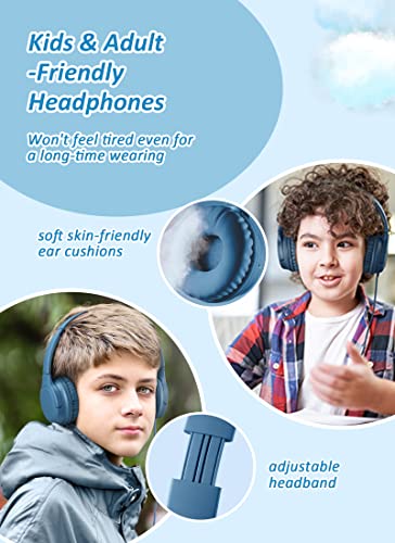 DyBaxa Kids Headphones Wired, Foldable On Ear Headset, Volume Limiter 94dB, Over-Ear Headphones for Kids School Online Classes Travel Children, 3.5mm Jack Compatible Smartphones Tablet, Dark Blue - color: Pacific Blue
