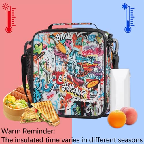 Pardick Graffiti Lunch Box for School Boys Insulated Kids Lunch Box | Reusable Leakproof Lunch Bag Cooler Tote Picnic Lunchbox with Adjustable Shoulder Strap Back to School Gifts for Teens Boys - color: Art Graffiti