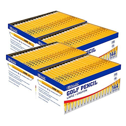 BAZIC PRODUCTS Pre-Sharpened #2 Golf Pencils, 144 Count, 4-Pack | HB graphite core, break-resistant, 3.5 in mini barrel, surveys, lottery, church, events, golf scores - size: 1 Count (Pack of 4)