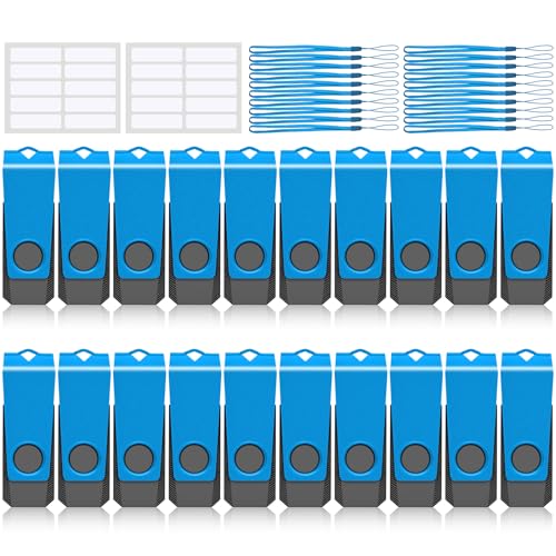 20-Pack 2GB USB Flash Drive Bulk AGECASH Zip Drive USB2.0 Thumb Drive, Blue | Swivel Flash Jump Drive Multipack Memory Stick Pendrive with Label Lanyard for Data Storage (2GB, 20 Pack) - color: Light Blue-20 Pack, size: 2GB