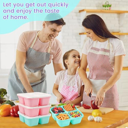 4 Pack Snack Containers Bento Box Adult Lunch Box,Meal Prep Container, Reusable Food Storage lunch Containers Stackable for Work, Travel and Gym (Pink, Green) - color: Pink, Green