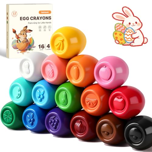 16 Colors Egg Crayons for Toddlers 1-3, Jumbo Crayons Washable Baby crayon with Anti-Roll Flat Bottom & Fruit Patterns, Non-Toxic Art Supplies Gift - color: 16 Colors