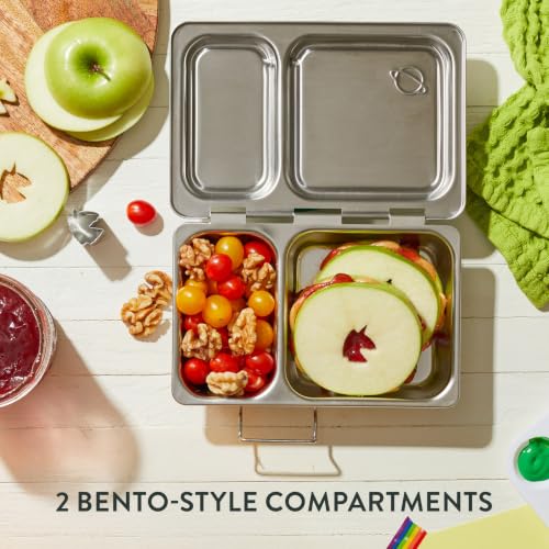 PlanetBox Recycled Shuttle Stainless Steel Lunch Box for Kids and Adults - Replacement Lunchbox Only, Brushed Finish, Sustainable Bento Box - size: 2 Compartments