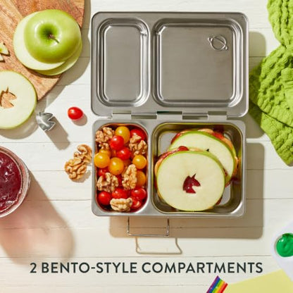 PlanetBox Recycled Shuttle Stainless Steel Lunch Box for Kids and Adults - Replacement Lunchbox Only, Brushed Finish, Sustainable Bento Box - size: 2 Compartments