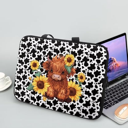 HUGS IDEA Laptop Sleeve Carrying Case for Women Computer Cover with Handle Notebook Messenger - color: Cute Cattle Cow Print, size: 10inch