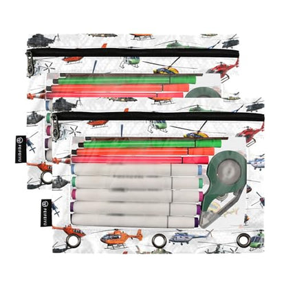 Helicopter Pencil Pouch for 3 Ring Binder, Binder Pencil Pouches with Clear Window Zipper Pencil Case for Office College Supplies, 2PCS (B0302) - color: B0302