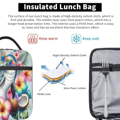 Tropical Dolphin Sunglasses Flowers Palm Leaves Lunch Bag 10In | Insulated Lunch Box Reusable Tote Bag For Picnic Office For Women Men - color: Style 7