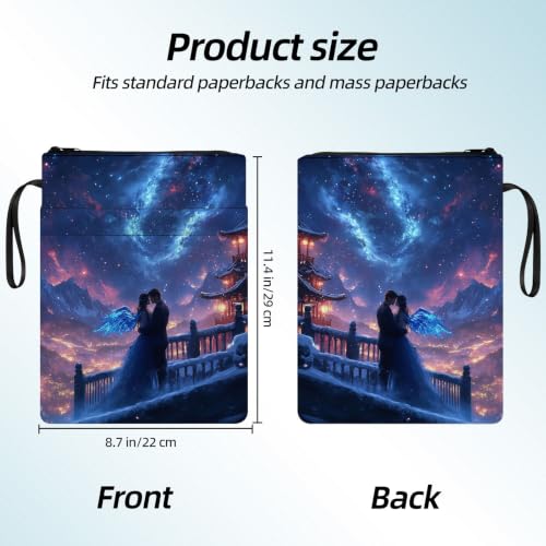 Padded Book Sleeve with Zipper & Front Pocket, Fabric Book Cover | Romantic Couple Starry Sky11.4"x8.7" Washable Canvas Pouch for Hardcovers, Tablets & Reading Accessories - color: Romantic Couple Starry Sky