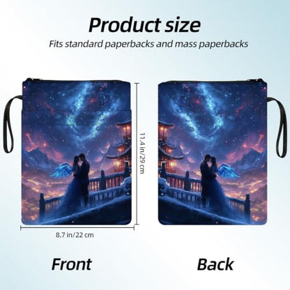 Padded Book Sleeve with Zipper & Front Pocket, Fabric Book Cover | Romantic Couple Starry Sky11.4"x8.7" Washable Canvas Pouch for Hardcovers, Tablets & Reading Accessories - color: Romantic Couple Starry Sky