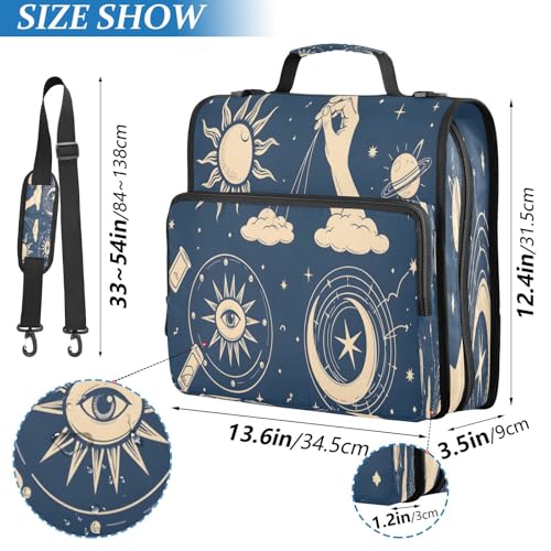 3 Ring Zipper Binder Bohemian Art Sun Moon Binders Bag with Shoulder Strap 500 Sheets Paper Organizer Trapper Keeper Documents Storage File Folder for School Office - color: A2393