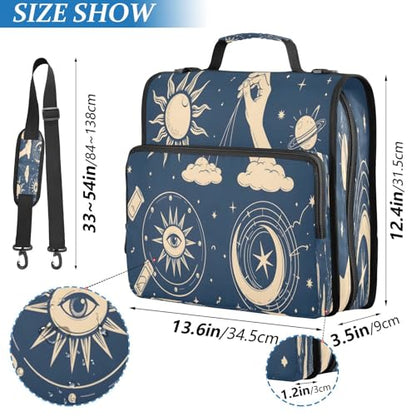 3 Ring Zipper Binder Bohemian Art Sun Moon Binders Bag with Shoulder Strap 500 Sheets Paper Organizer Trapper Keeper Documents Storage File Folder for School Office - color: A2393