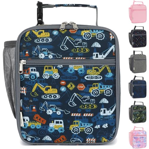 GYEUKHAM Lunch Box for Kids Boys Girls Men Women, Insulated Small Soft Cooler Lunch Bag Kit for School Work Picnic Travel - Reusable Portable lunchbox, Construction Truck - color: Construction Truck