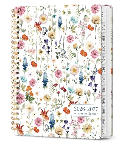 Planner 2026-2027, Academic Year Monthly and Weekly Calendar Planner, Jul 2026 - Jun 2027, Hardcover Teacher Student Planning Agenda book with Tabs, Perfect for School Office Supplies, 6.3" x 8.5" - Wildflowers - color: A-Wildflowers, size: (6.3"x8.5")a5