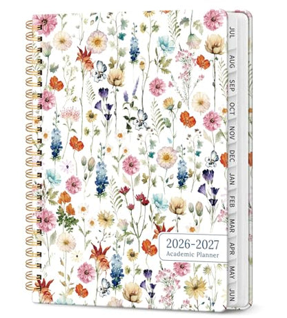 Planner 2026-2027, Academic Year Monthly and Weekly Calendar Planner, Jul 2026 - Jun 2027, Hardcover Teacher Student Planning Agenda book with Tabs, Perfect for School Office Supplies, 6.3" x 8.5" - Wildflowers - color: A-Wildflowers, size: (6.3"x8.5")a5