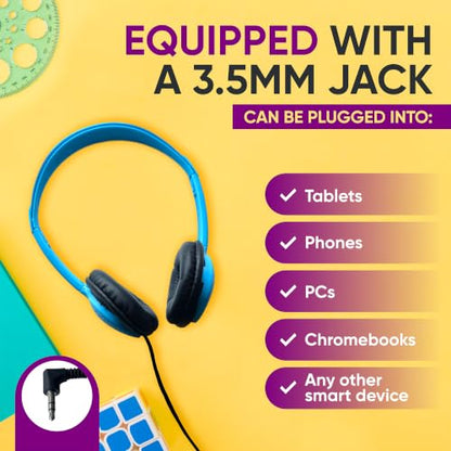 10 Pack Bulk Wired On-Ear Leather Headphones with 3.5mm Connector, Multi
