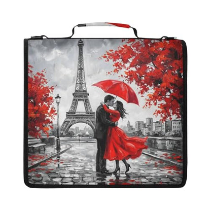 Parisian Couple 2inch 3 Ring Zipper Binder Multi-Pocket Storage Holds 14 Inch Laptop for Students and Office Use - color: Parisian Couple