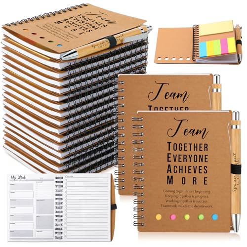 10 Sets Inspirational Notebooks Bulk Back to School Spiral Notebook with Notepad and Bamboo Pen Team Appreciation Gift for Office Teacher Employee Social Worker Student (Team Together) - style: Team Together