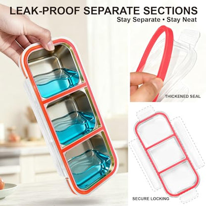 2-Pack Stainless Steel Bento Box - Leak-Proof, Reusable Lunch & Snack Containers for Kids Adults, Fits Lunchables (2+3 Compartments) - color: 2+3 Compartments Red