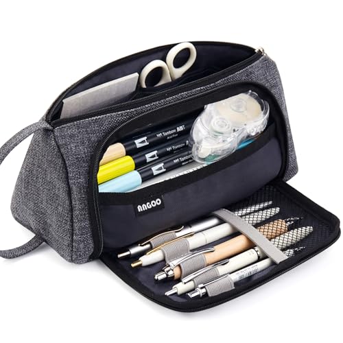 EASTHILL Big Capacity Pencil Case Pouch Pen Case Simple Stationery Bag School College Office Organizer for Teens Girls Adults Student - color: Black M