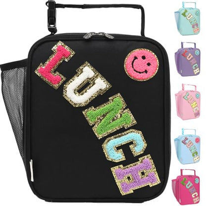 GYEUKHAM Insulated Lunch Bag for Women Girl Teen large Insulated Kid Lunch Bag,Large Reusable Cute Cooler Bag for School Work Picnic,Black Alphabet - color: Black Alphabet