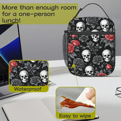Gothic Skull Roses Kids Lunch Bag Insulated Lunch Box Cooler Freezable Meal Prep Bag with Shoulder Strap Waterproof Lunch Container for Boys Girls School Office Picnic - color: Gothic Skull Roses