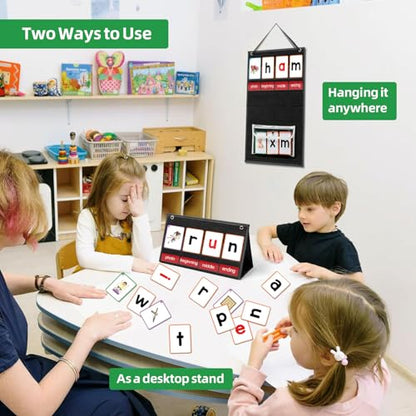 ANSTROUT CVC Word Builder Desktop Pocket Chart with 107 Phonics Flash Cards, Kids Word Builder Games for Learn to Read CVC CVCC CCVC Words, Phonics Learning Tool for Preschool Kindergarten Classroom.