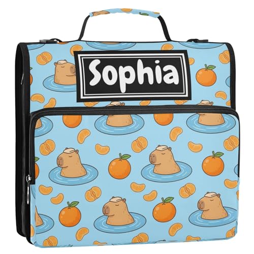 Capybara Fruits Blue Print Custom Zipper Binder Bag 3 Ring with Shoulder Strap & Handle Personalized Binder Bag Expandable File Folder for School - color: Multi-capybara Fruits Blue
