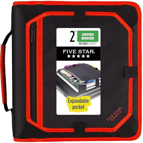 Five Star Zipper Binder, 2 Inch 3 Ring Binder, Expansion Panel, Durable, Color Selected For You, 1 Count (29052) - color: Color Selected for You