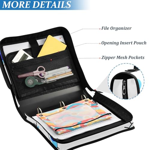 Cartoon Evil Eyes Zipper Binder Bag 3 Ring with Handle Shoulder Strap, Binder File Organizer Bag Storage Case for School Work Office