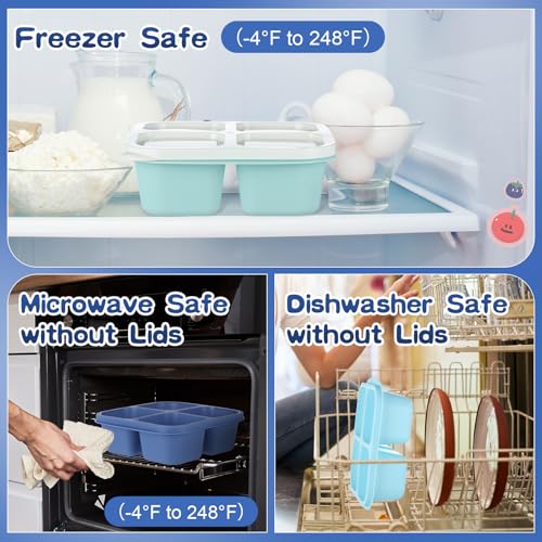 Honeydak 5 Pack Snack Containers 4 Compartment Bento Snack Boxes Reusable Lunchable Containers with Lids Divided Meal Prep Lunch Food Storage Box for School Work Travel(Blue Ombre,Equal) - color: Blue Ombre, style: Equal