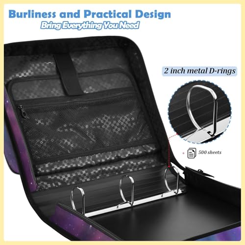 Deer 2-inch 3 Ring Zipper Binder with Shoulder Strap Holds 14 Inch Laptop for Students and Office - color: Glowing Deer