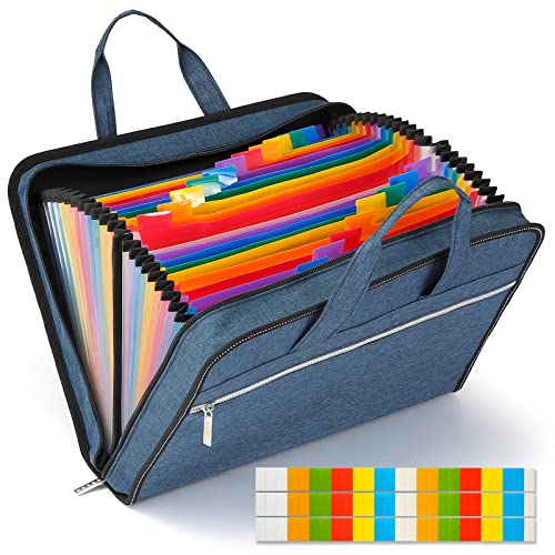 SEEKIND Heavy Duty Accordian File Organizer with Handle,26 Pockets Expandable File Folder, Portable Cloth Document Organizer Accordion File Keeper for Letter Size / A4 File, for Office, School-Teal … - color: Teal